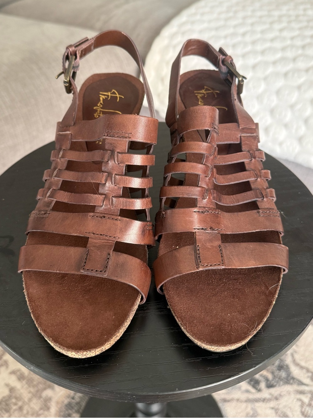 Franco Sarto Artists Collection Dark Brown Leather Strappy Sandals SZ 8.5